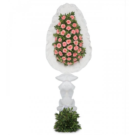 Tek Katlı Büyük Pembe Gerbera Çiçekleri Çelenk