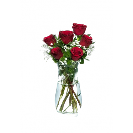 Paşabahçe Vazoda 6'lı Kırmızı Gül