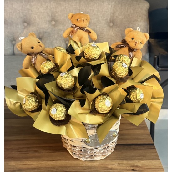 Altın Ayıcık Lüks Çikolata Sepeti 