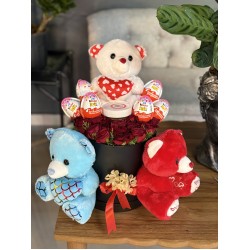 Ayıcıklı/Çikolatalı Hediye Çiçek Kutusu