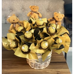 Altın Ayıcık Lüks Çikolata Sepeti 